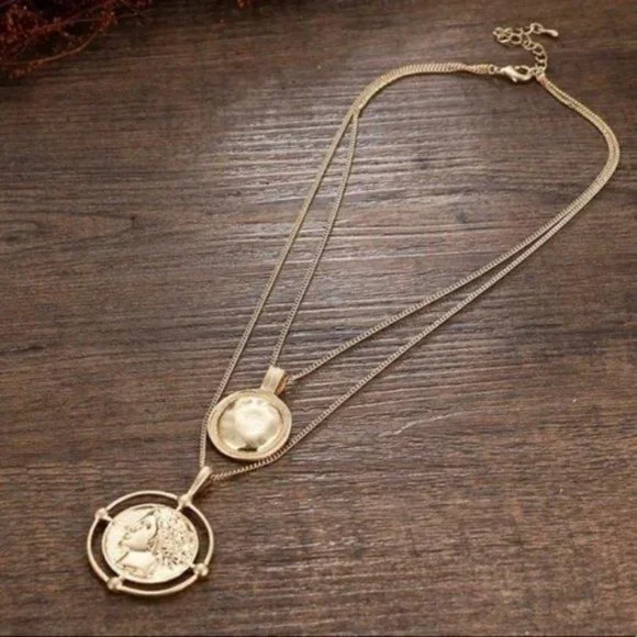 NEW Gold Vintage Coin Double Layer Necklace